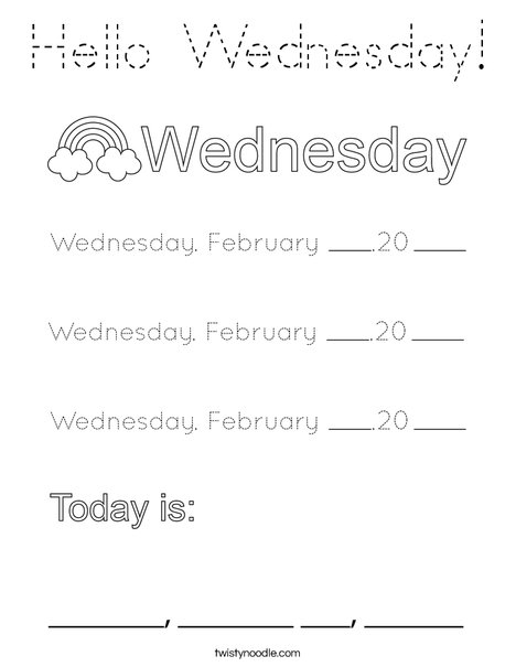 February- Hello Wednesday Coloring Page