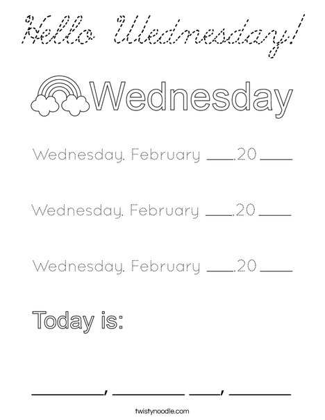 February- Hello Wednesday Coloring Page