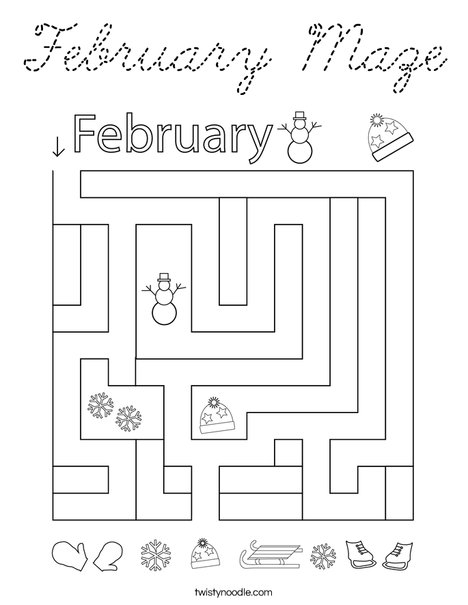 February Maze Coloring Page