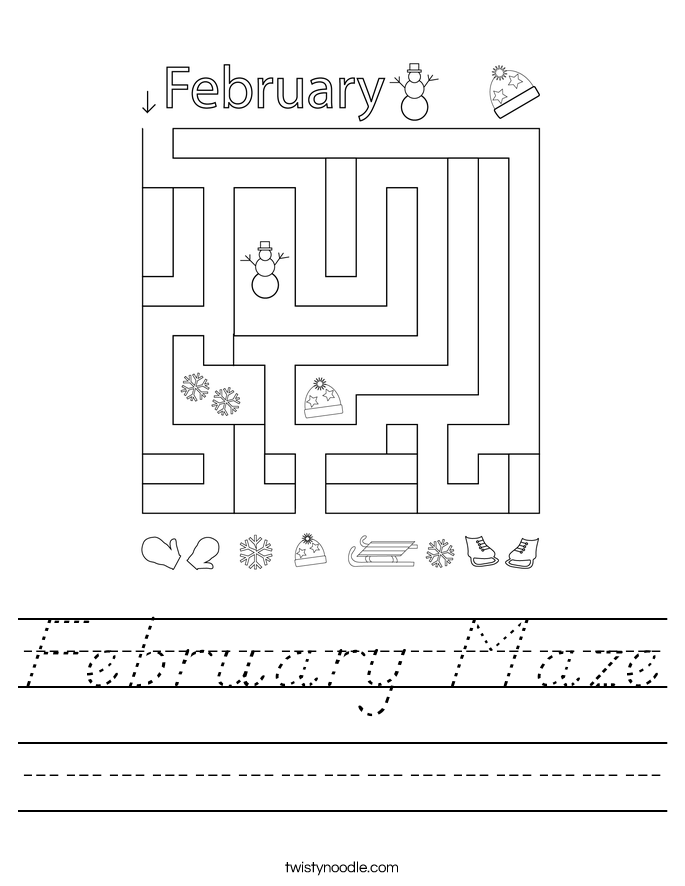 February Maze Worksheet