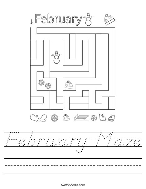 February Maze Worksheet