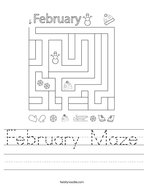 February Maze Handwriting Sheet