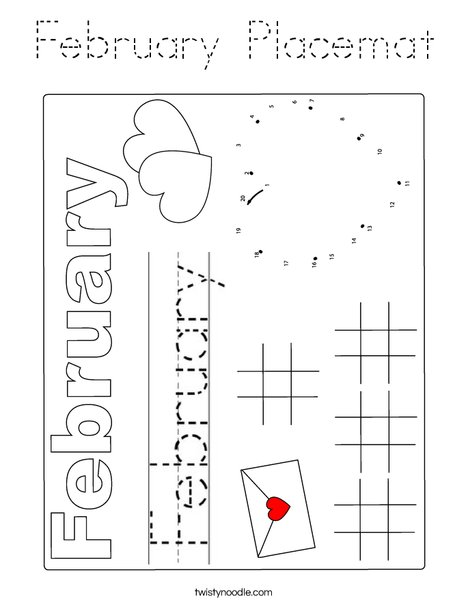 February Placemat Coloring Page