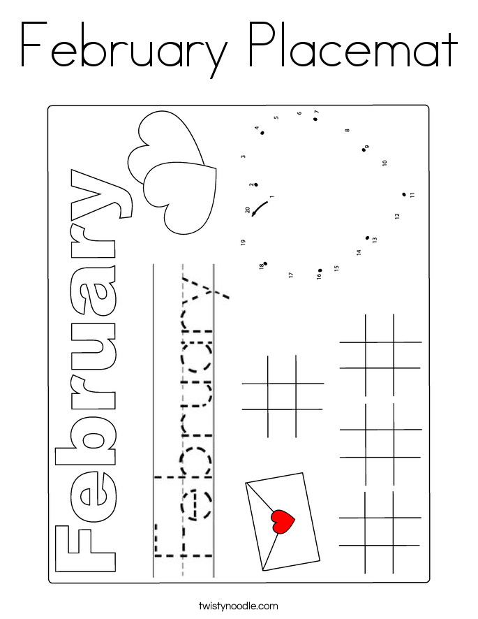 February Placemat Coloring Page