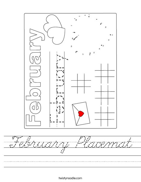 February Placemat Worksheet