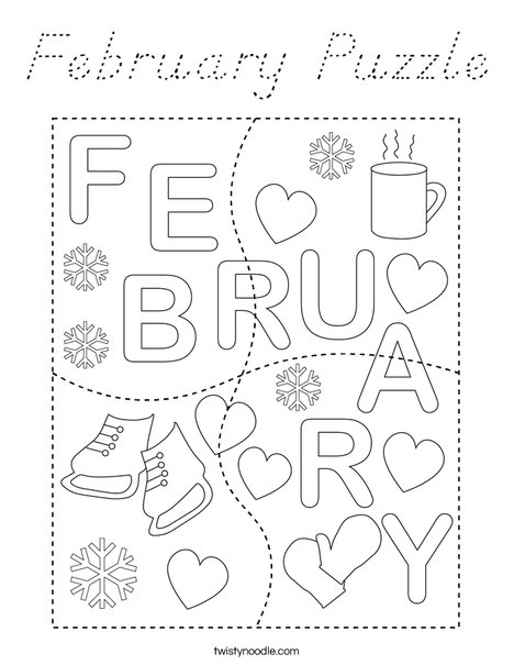 February Puzzle Coloring Page