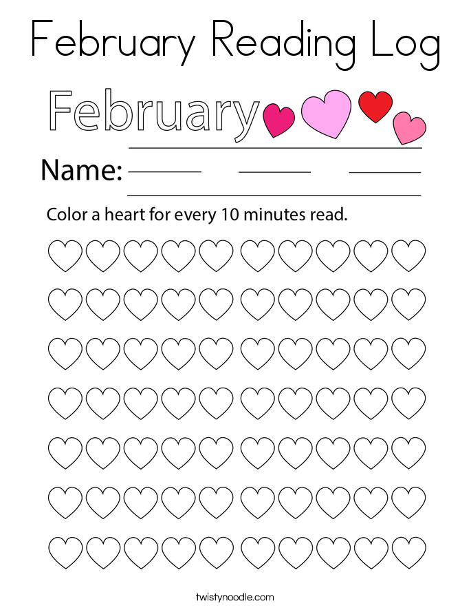 February Reading Log Coloring Page