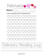 February Reading Log Handwriting Sheet