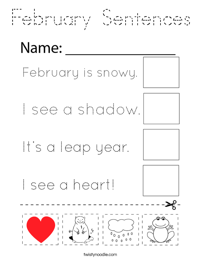 February Sentences Coloring Page
