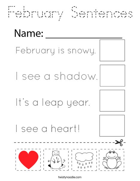 February Sentences Coloring Page