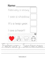 February Sentences Handwriting Sheet