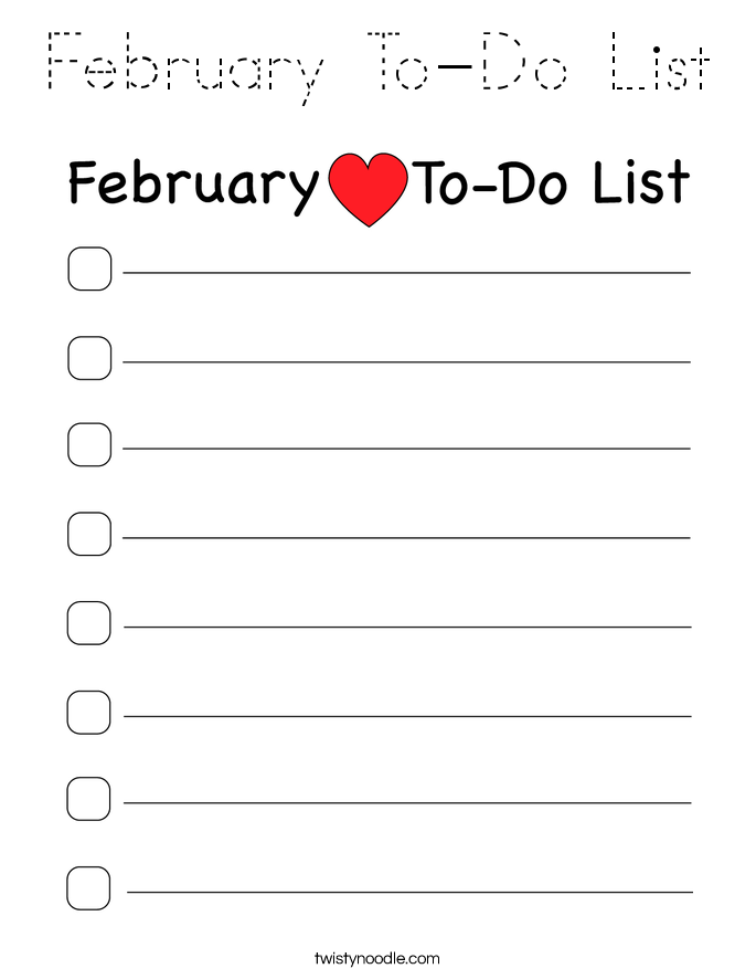 February To-Do List Coloring Page