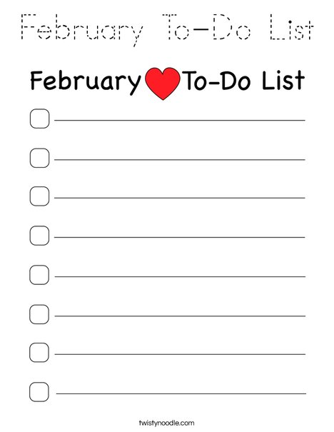 February To Do List Coloring Page
