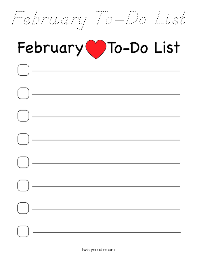 February To-Do List Coloring Page