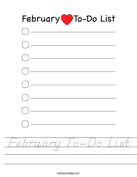 February To Do List Worksheet