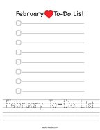 February To-Do List Handwriting Sheet