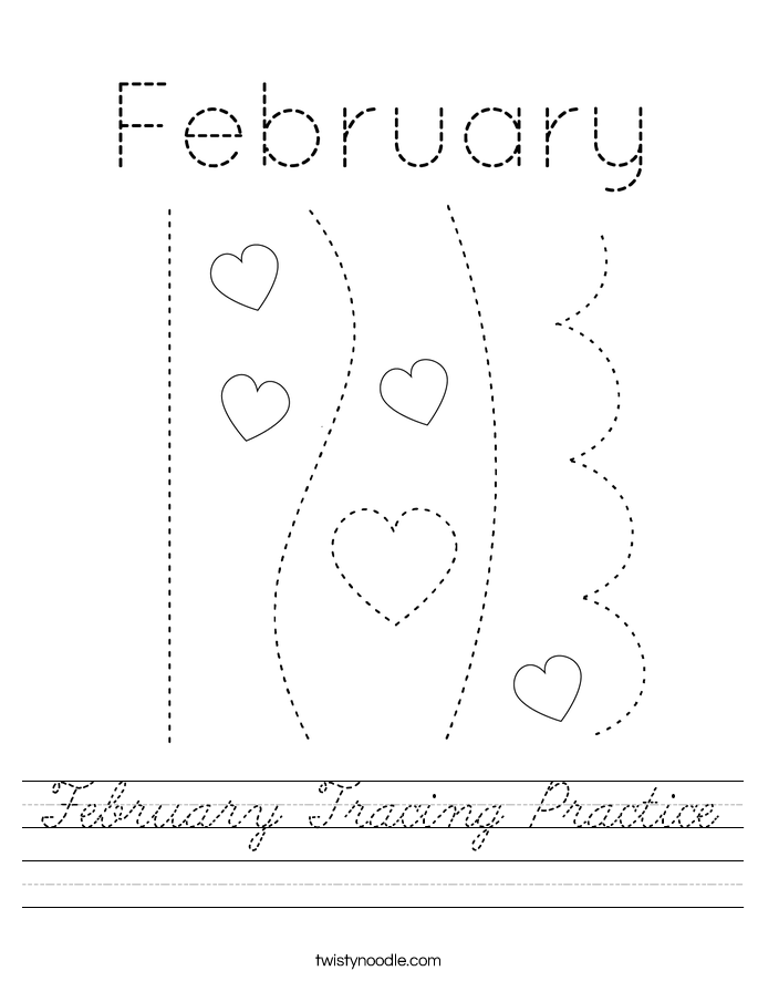 February Tracing Practice Worksheet