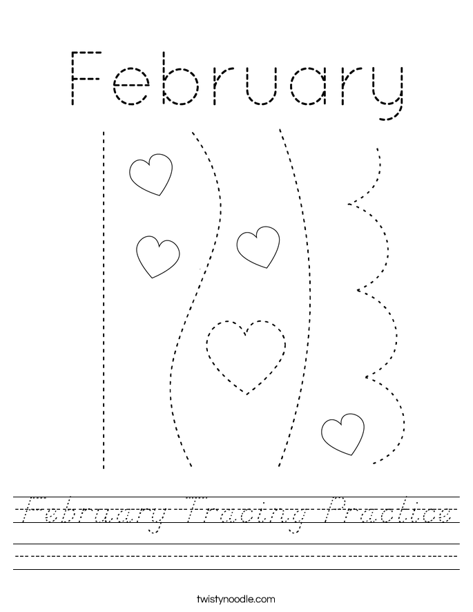 February Tracing Practice Worksheet