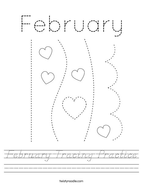 February Tracing Practice Worksheet