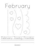 February Tracing Practice Worksheet