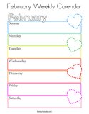 February Weekly Calendar Coloring Page