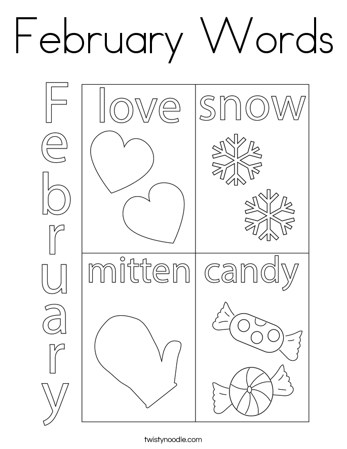 February Words Coloring Page