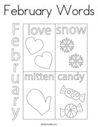 February Words Coloring Page