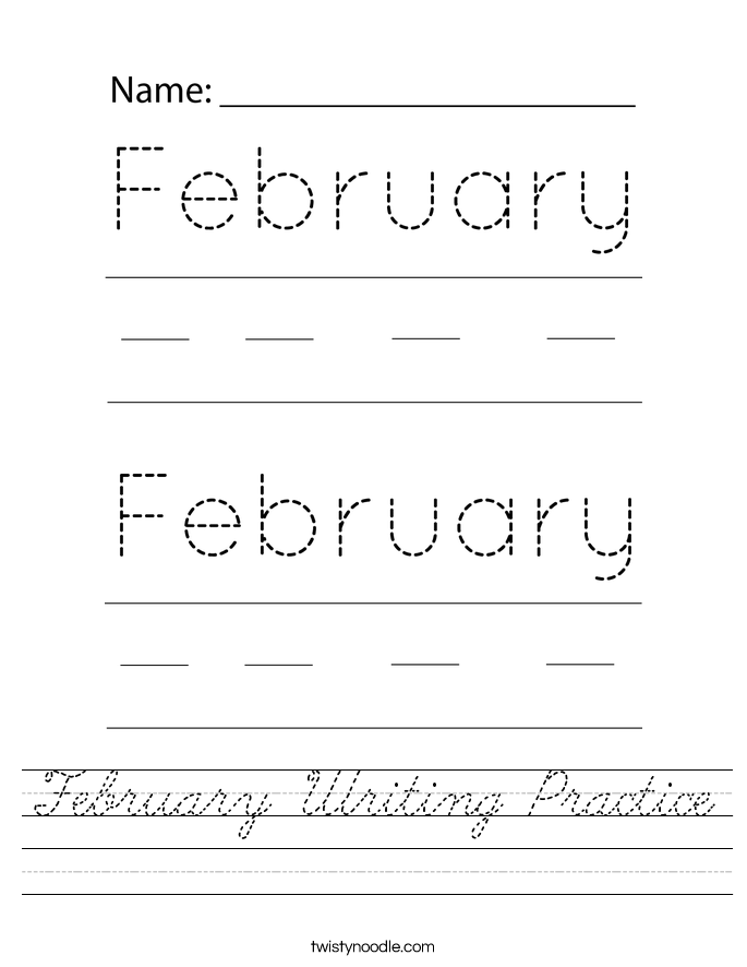 February Writing Practice Worksheet