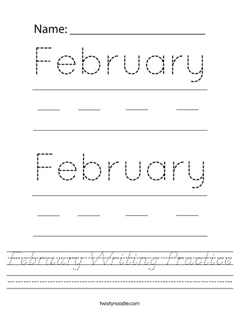 February Writing Practice Worksheet