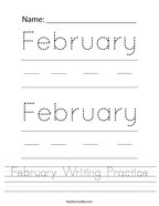 February Writing Practice Handwriting Sheet