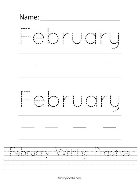 February Writing Practice Worksheet