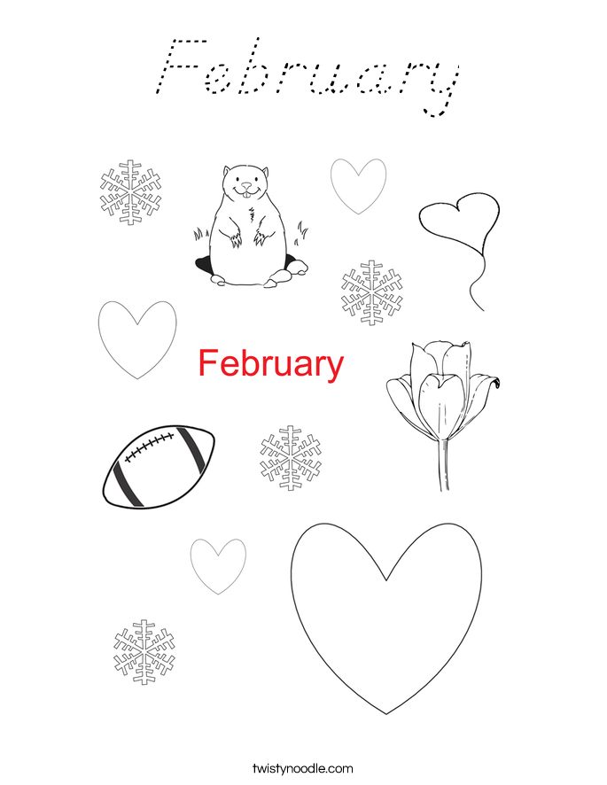 February Coloring Page - D'Nealian - Twisty Noodle