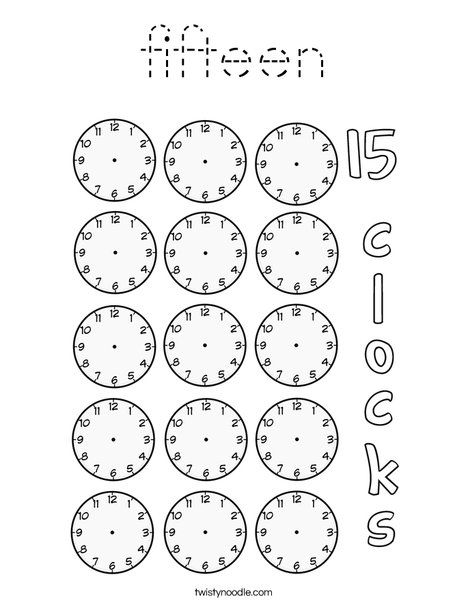 Fifteen clocks Coloring Page