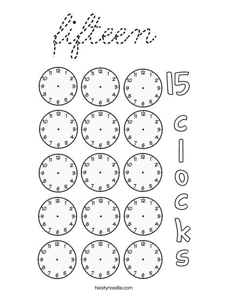 Fifteen clocks Coloring Page