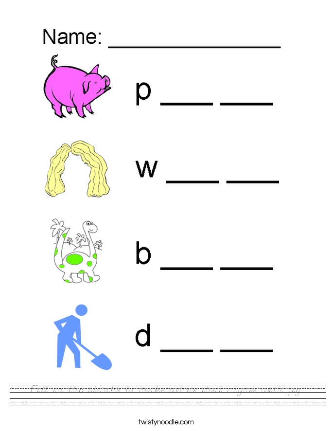 Fill in the blanks to make words that rhyme with jig. Worksheet