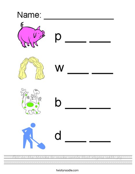 Fill in the blanks to make words that rhyme with jig. Worksheet