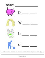 Fill in the blanks to make words that rhyme with jig Handwriting Sheet