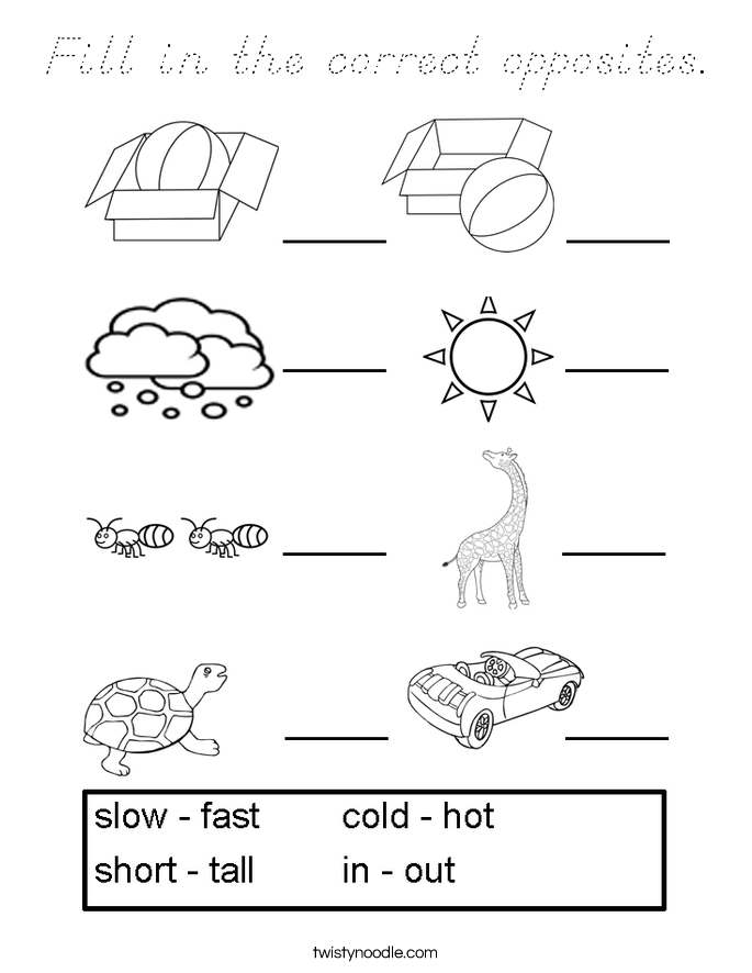 Fill in the correct opposites. Coloring Page