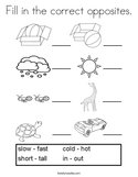 Fill in the correct opposites Coloring Page