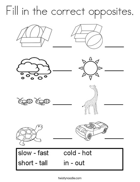 Fill in the correct opposites. Coloring Page