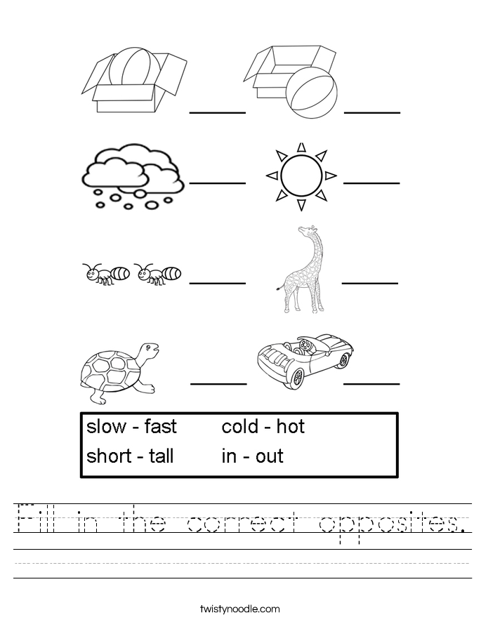 Fill in the correct opposites Worksheet Twisty Noodle