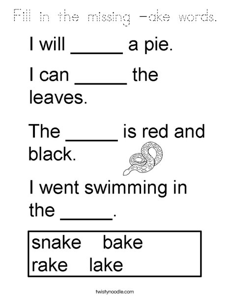 Fill in the missing -AKE words Coloring Page