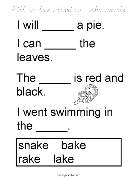 Fill in the missing -AKE words Coloring Page