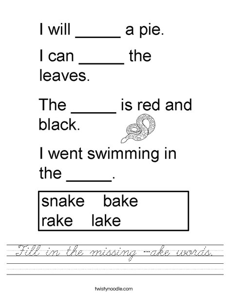 Fill in the missing -AKE words Worksheet