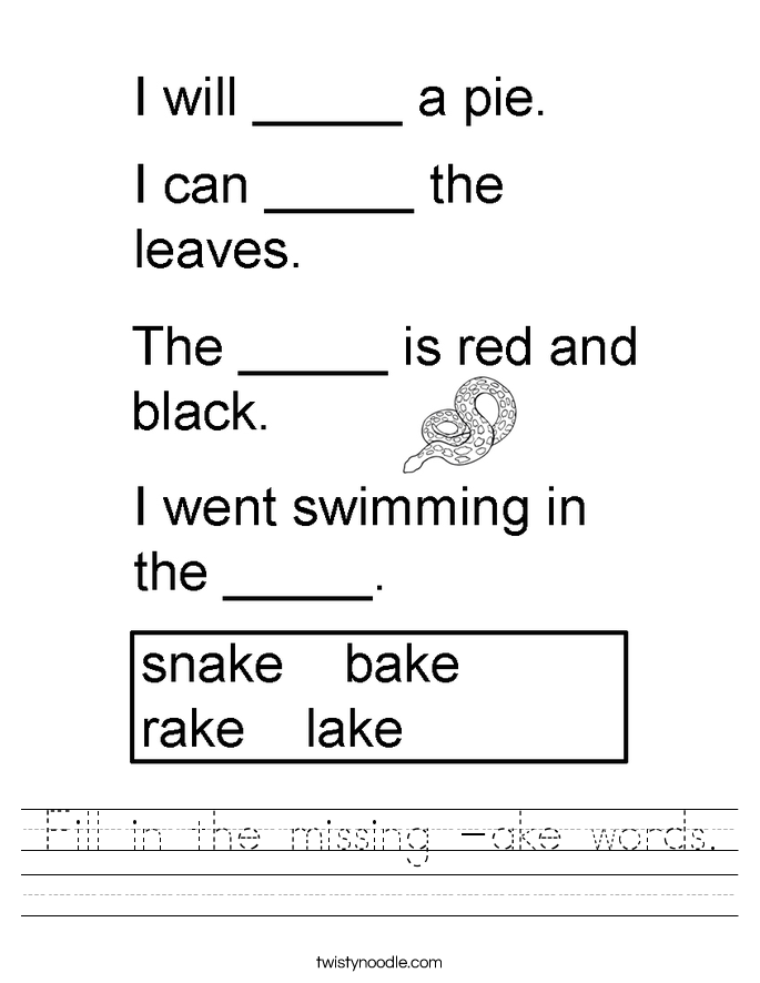 Fill in the missing -ake words. Worksheet