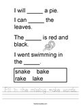 Fill in the missing -ake words. Worksheet