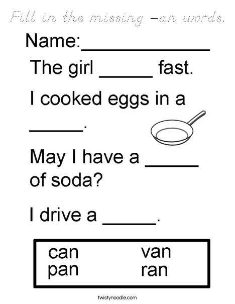fill in the missing an words coloring page dnealian