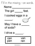 Fill in the missing -an words Coloring Page