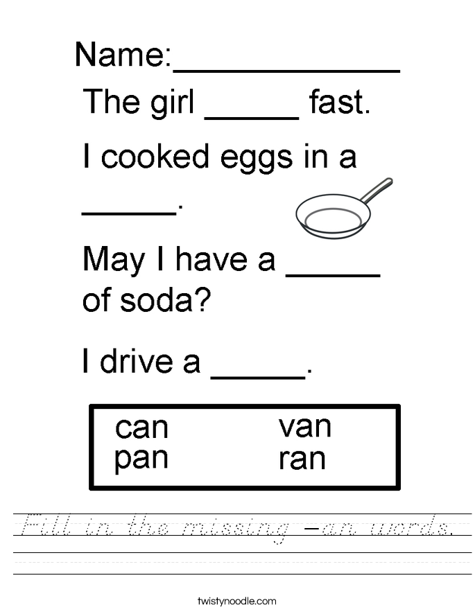 Fill in the missing -an words. Worksheet