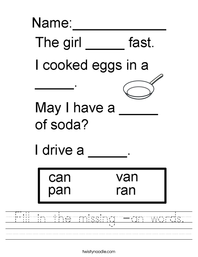 fill in the missing an words worksheet twisty noodle